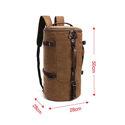 lanyou Canvas Rucksack Man Wandern Daypack Zylinder Rucksack perfekt für Reisen Gym Sport Outdoor Schule Tasche coffee coffee - 3