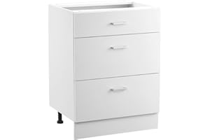 VEVOR weißer Unterschrank (600 x 475 x 816 mm) mit 3 Schubladen unmontierter Schubladen-Unterschrank, Montagefertiger Schrank mit Soft-Close-Türen & verstellbarem Regal, für Haushalt Büro