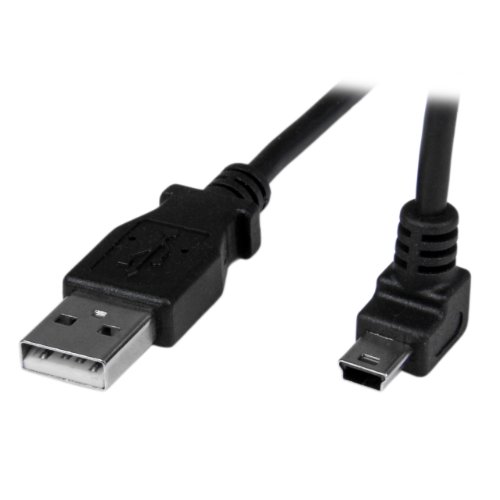 StarTech USBAMB1MU - Cable Adaptador USB A Macho a Mini USB B Macho acodado en ángulo hacia Arriba, Negro