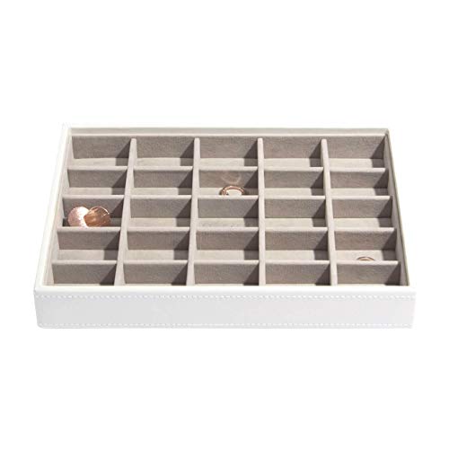 Stackers classic size |caja de la joyería organizador con 25 secciones para el pendientes y encantos, blanco con forro de terciopelo gris