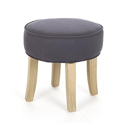 Atmosphera Tabouret Pouf rond - LIN et COTON - coloris GRIS BLEU