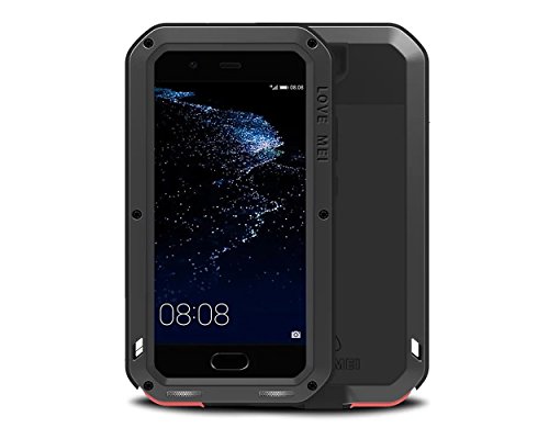 DSstyles Waterproof Metal Protective Case for Huawei P10 Plus, Heavy Duty Shockproof Hard Shell Back Case Cover for Huawei P10 Plus - Black
