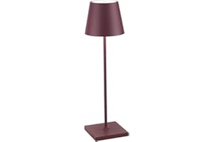 Zafferano, Poldina Pro, Lampada da Tavolo Ricaricabile e Senza Fili con Controllo Touch, Utilizzabile anche come Lampada da Esterni, Dimmer, 2200-3000 K, Altezza 38 cm, Colore Bordeaux