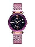 Damen Uhren, L'ananas Frauen Sternenklarer Himmel Wählen Diamant schneiden Mesh Riemen Armband Armbanduhr Women Watches (Lila-B)
