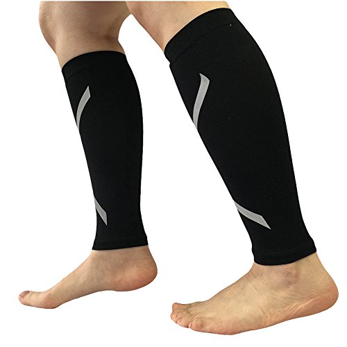Preisvergleich Produktbild Fletion Unisex Herren Damen Kompressions Wadenbandage Wadenschutz Sleeve Unterstützung Strümpfe für Yoga Basketball,Laufen,Marathon,im Freien Radfahren mit Licht Streifen EINWEG Verpackung