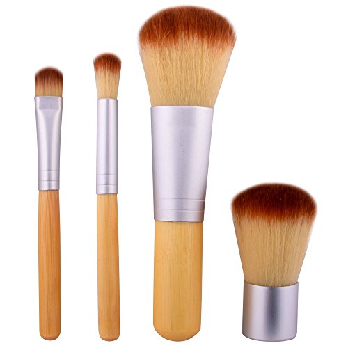 Quimat 4 Pieces Makeup Brushes Professional Natural Bamboo Handle Cosmetic Elaborate Make up Brush Set Tools with Burlap Bag