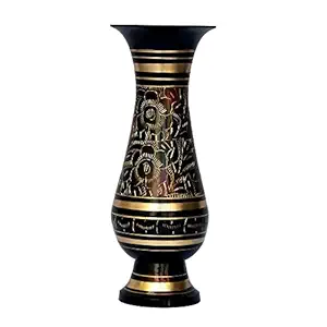 Bhimonee Decor Brass Decorative Flower Vase for Living Room | Made of Brass 8 inch Long Vase |Hand Painted Bidri Work Flower vase Brass | Ideal Diwali Gifts for Family and Friends