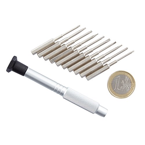 PRETEX Mini Schraubendreher-Set für kleine Schrauben mit 10 Wechsel-Einsätzen, inklusive praktischer Aufbewahrungsbox | 2 Jahre Zufriedenheitsgarantie | Aufsätze: Schlitz (SL 1.5, SL 2.0), Kreuz-Schlitz (PH000, PH00), Torx (T4, T5, T6) und Pentalob (0.8, 1.2, 1.6) | Bit-Set, Torque-Set, Kreuzschlitz-Set, Präzisions Mini-Schraubendreher - 4
