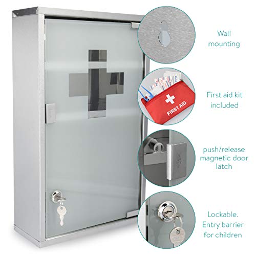 Navaris Botiquín con Cerradura para Pared - Mueble de Primeros Auxilios