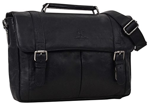 Preisvergleich Produktbild Gusti Leder studio "Geoffrey" Laptoptasche 15,4 " Collegetasche Unitasche Businesstasche Dokumententasche Aktentasche Dametasche Herrentasche Schwarz Grau Schwarzgrau 2B24-20-6wp
