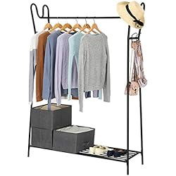LANGRIA Porte-Manteau à 2 Etagères,Portant à Vêtements Étagère à Chaussures pour l'Entrée Robuste Style Moderne 2 Crochets Amovibles Capacité Maximale 70kg (118 x 40 x 165 cm, Noir)