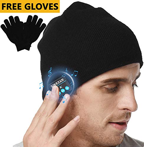 XIKEZAN Upgraded Unisex Knit Bluetooth Beanie Hat Headphones V4.2 Unique Christmas Tech Gifts for Men/Dad/Women/Mom/Teen Boys/Girls Stocking Stuffer w/Built-in Stereo Speakers (Black1)