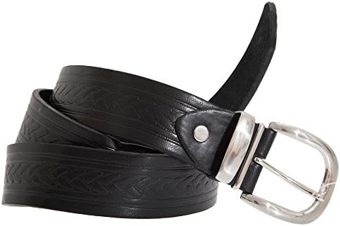 Forest Belts Mens 1.25 Inch Plait Stripe Leather Belt (X-Large (40”-44”)) (Black)