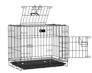 RvPaws Dog Cage - Powder Coated, Double Door Folding Metal Cage/Crate/Kennel with Removable Tray and Paw Protector for Dogs, Cats and Rabbits (Silver Black, 36 Inch)