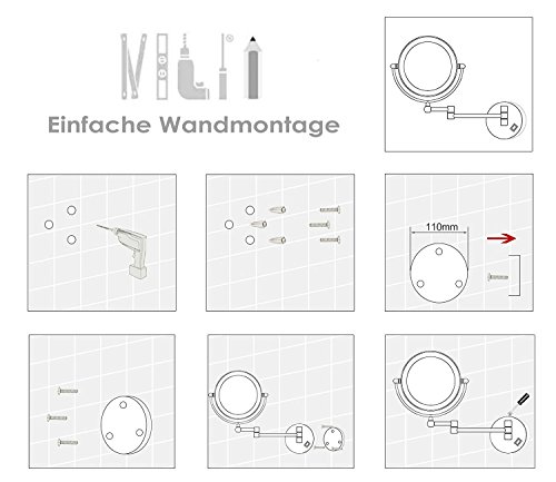 Auxent Kosmetikspiegel mit LED Beleuchtung und 1-/ 5-facher Vergrößerung aus Kristallglas, Edelstahl und Messing, Doppelseitig, Rostfrei, Schminkspiegel Beleuchtet für Badezimmer, Kosmetikstudio, Spa und Hotel - 8
