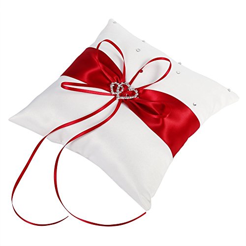 Hosaire Hochzeit Ringkissen Mode Bowknot Form Polyester Ringe Schmuck Kissen Hochzeits Ring Dekoration Box,Rote - 4