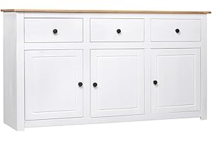 vidaXL Aparador Estilo Panamá Mobiliario Duradero Robusto Resistente Práctico Funcional Elegante Moderno Útil Blanco 135x40x80cm Madera Maciza Pino