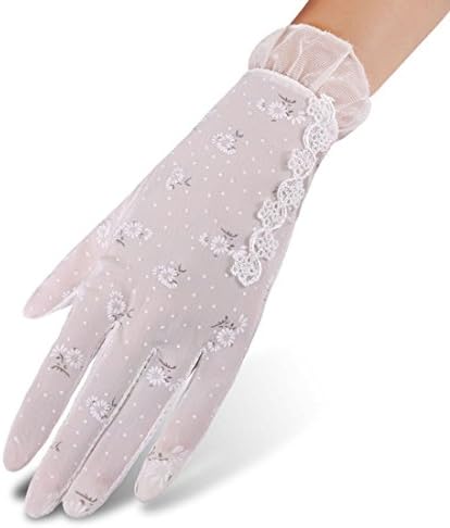 Yingniao Women's Lace Sunscreen Gloves Summer Anti-Slip Sun UV Protection Driving Gloves White