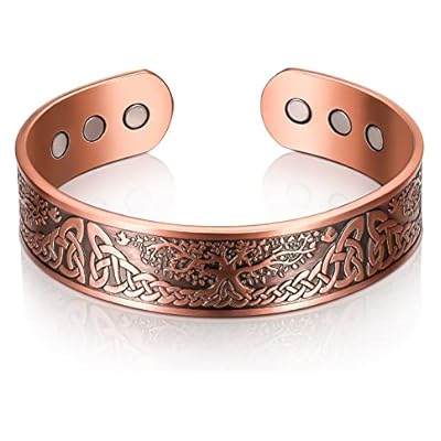 Copper Magnetic Bracelet For Men Women Life Tree Copper Bracelet Solid Cuff Bangle With 6 Magnets Red Copper Magnet Energy Bracelet, Adjustable Size With Velvet Bag (bronze)
