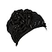 Produktbild URSING Damen Kopftuch Muslim Ruffled Cancer Chemo Mütze Schal Turban Wrap Cap Stylish Elegan Blumen Indien Hut Multifunktionstuch Kopfbedeckung für Chemo, Krebs, Make up (Schwarz)