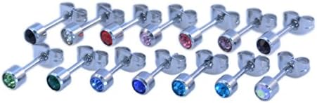 Surgical Steel CRYSTAL EAR STUDS, Earrings, Various Colours (Pair Of)