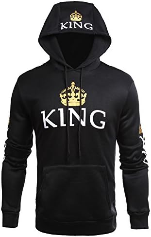 AiJump Hoodie Couple Sweatshirts King &amp; Queen Letter Crown Printed Hooded Sweatshirt His and Her Sweaters Couples Gifts