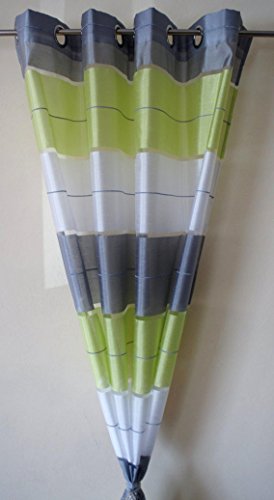 AeMBe - Ösen Vorhang Halbtransparent - SET - Top Design - Modern - 2 Vorhänge in 1 pack - Grün / Weiß / Grau - Höchste Qualität