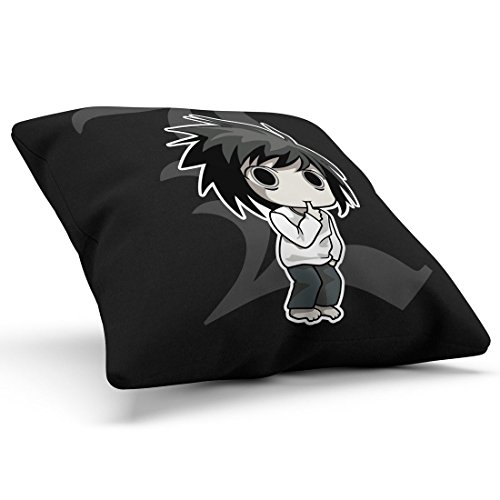 style3 L Death Note Kissen mit Füllung 28 x 28 cm Baumwollbezug Notizbuch Anime Manga Yagami, Farbe:Schwarz - 2