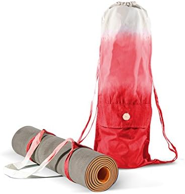 Set Yoga Mat Bag and Strap - Carrying all size Yoga Mat - Handmade Organic Cotton - Large Cargo Pocket Cool Backpack - Yoga Pilates Gym Fitness or Casual - Yoga mat not included (Pink)