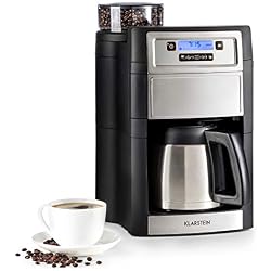 Klarstein Aromatica II Cafetière avec moulin - cafetière filtre, 1000W, Thermos 1,25L, Timer 24h, Écran LCD, filtres permanent et au charbon actif, argent