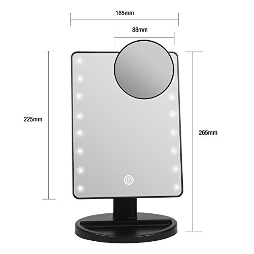 Duomishu Kosmetikspiegel/Make-up-Spiegel/Schminkspiegel mit 16 LEDs + 10 fache Lupe zur Vergrößerung+Silikagel-Puderquaste+ Bedienungsanleitung +USB-Kabel Beleuchteter Dimmbarer 180°Drehbar Schminkspiegel Kosmetik Standspiegel Batteriebetriebe oder mit USB-Kabel(Batterien nicht enthalten) - 9