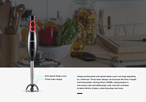 Easehold Ergonomischer Stabmixer 2-in-1 mit Zubehör, Edelstahl-Mixfuß (300 Watt) sonstige,600ml Messbecher. 2 Geschwindigkeitsstufen schwarz - 6
