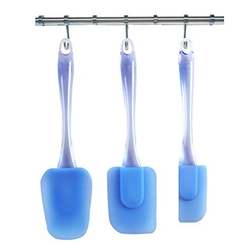 Dreiteiliges Silikon Teigschaber Set - Kochbesteck Kleine Flexiblen Teigspatel Küchengeräte Topfset Mixer – Backzubehör Küchenhelfer Set - Schmal Teigspachtel in Blau mit Kunststoffgriff