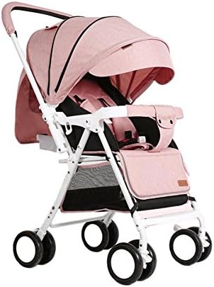 YXINY Pushchairs Prams Strollers Can Lie Down Light Portable Folding Newborn Child Trolley Four Seasons Available Large Sleeping Basket Two-way Cart Pushchair ( Color : Smoke pink )