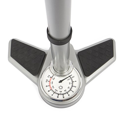 Fahrrad Luftpumpe in silber, Standluftpumpe mit Manometer und Universal Doppelpumpenkopf, inkl. Adapter Set by Provelo - 5