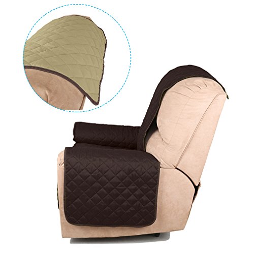 Auralum 177 x 56cm Wasserdicht Doppelseitig Sesselschoner Sofaschoner mit Armlehnen für 1 sitzer Sofa, Anti-Rutsch Sofa Matte für Hunde/ Katzen – Dunkelbraun / Beige - 7