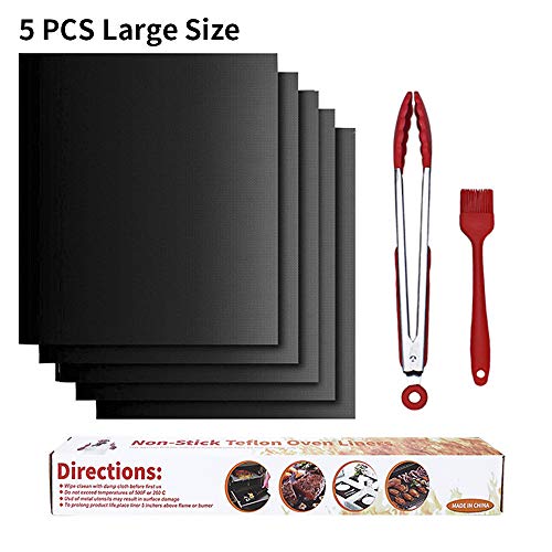 McNory Set di 5 Barbecue Grill Mat, Stuoie Grigliata, Forno Liner, Cottura Mat, Riutilizzabile, Lavastoviglie Mat Cucina Sicura per Griglia Barbecue Grill