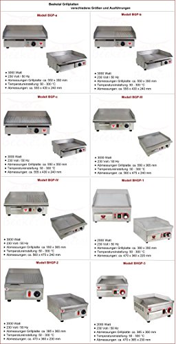 Beeketal ‚BGP-III‘ Profi Gastro Gusseisen Grillplatte elektrisch mit 55 x 36,5 cm Grillfläche (glatt), stufenlos regelbar 50-300 °C (3000 Watt), Edelstahl Gastronomie Tisch Elektrogrill mit Spritzschutz Aufkantung und großem Fett Auffangbehälter (Modell 2016 mit AN/AUS Schalter) - 3