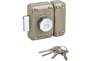 Yale Serratura per porta manopola/cilindro, apertura a bottone interno, chiave esterna, cilindro diametro 23 mm, lunghezza 50 mm, 5 perni - YV25BT-50 - protezione antistrappo - 4 chiavi, beige