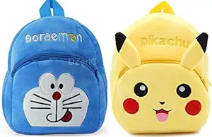 DZert Kids Soft Plush Backpack School Bag (Doramon and Pikachu, 2 to 5 Age)-Pack of 2