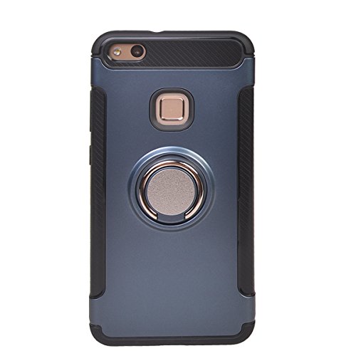 huawei p10 Lite Funda COOLKE Doble Capa TPU   PC Shockproof Anti-rasgu  os tel  fono caso protecci  n C  scara Cover de 360 Rotating Ring Grip Stand Holder para huawei p10 Lite - Dark Azul