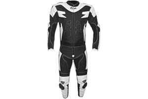 BI ESSE Combinaison de moto pour adulte en cuir et tissu, divisible en 2 pièces veste et pantalon, réglable (Blanc/Noir, L)