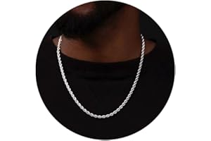 RANKEEF Collar de Cadena Trenzada para Hombres 2/3/4mm - Collar de Plata 18/20/22 Pulgadas - Cadena resistente al agua, robusta y brillante con diseño de cuerda retorcida