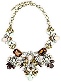 Womens Fashion Necklace - Pretty in Pastel Floral Pendant Chain Womens Colorful Rhinestone Crystal Costume Jewelry Bib Statement Choker Necklace
