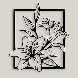 Auromin Stylish Flower Design Metal Wall Art Decor for Living room, Bedroom, Kids Room, Kitchen, office | Wall Hanging Decoration Items for Home Decor (Size: 45 X 38 cm, Black) (Medium)