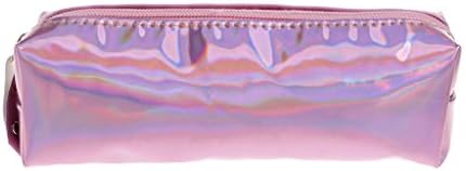 UncleS Glitter Pencil Case with Zipper, Art Waterproof Pen Stationery Makeup Bag for Girls Women Kids Adults, Home Office School Supplies, 7.09" x 2.36" x 1.57" (Pink)