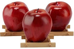 BSGP 3 Pcs Artificial Apples Fake Fruits Red Delicious Apples For Decoration, Lifelike Fruit, Faux Big Red Apples
