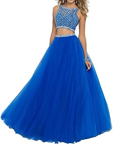 YSK Women's 2016 Two Piece Beaded Prom Dresses Sequined Bodice Long Evening Gowns