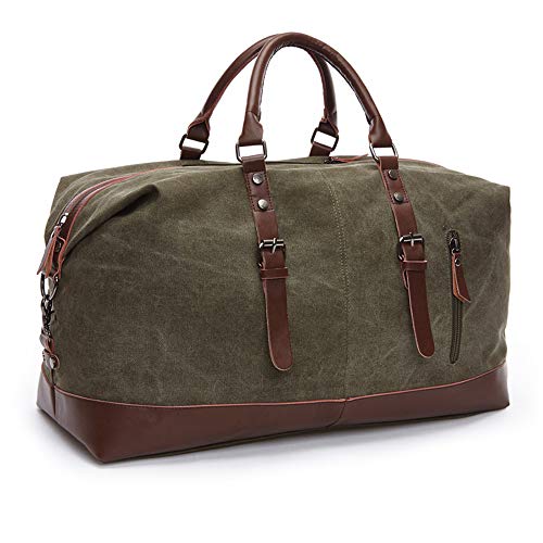 SHS Bolsa de Viaje de Lona de Gran tamaño Retro de Cuero de imitación Bolso de Hombro Unisex Bolsa de Viaje Bolsa de Deporte al Aire Libre Bolso de Fin de Semana (Verde del ejército)