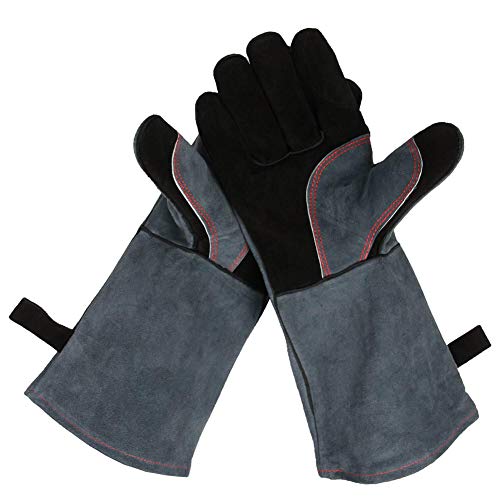 spécifications Gants de soudure en cuir forgé, résistant au feu/à la chaleur avec manches longues pour grille/support de casserole/soudeur TIG/cuisinière/cheminée/barbecue - Cinq doigts et en vrac (40,6 cm)